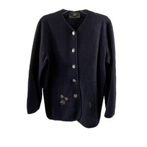 Giesswein Navy Merino Wool Embroidered Blazer Size 6